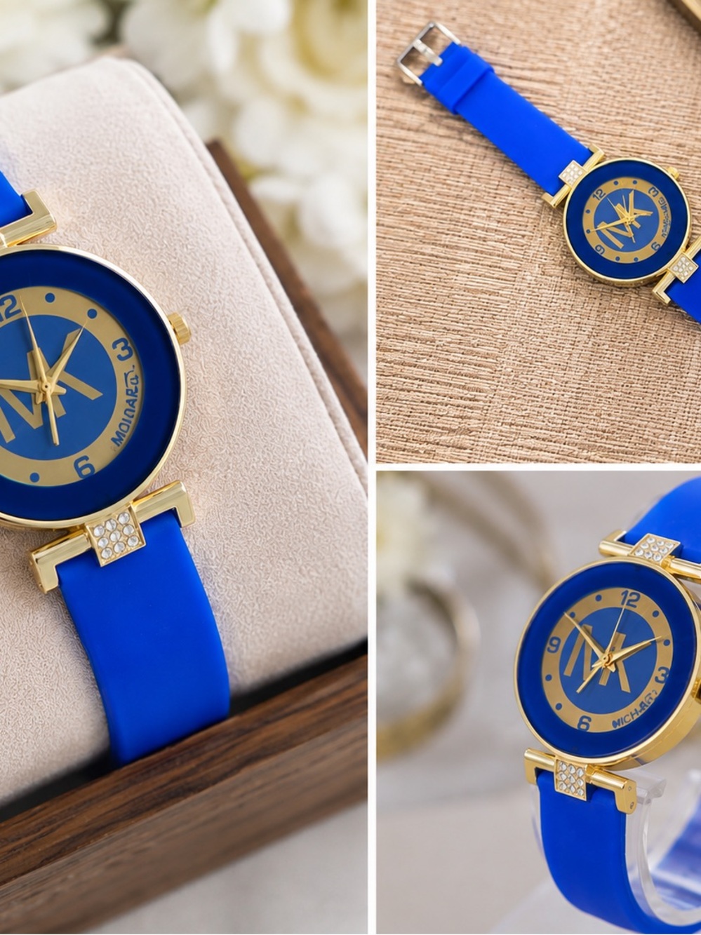 Michael Kors Blue and Gold Decorative Watch Face Accent